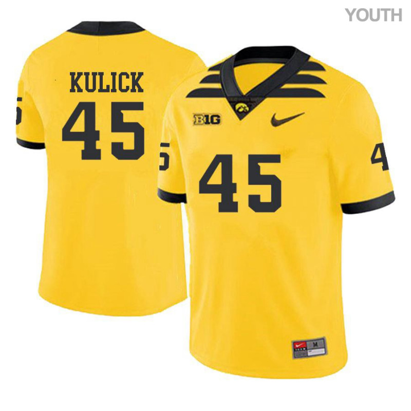 Youth Iowa Hawkeyes NCAA #45 Drake Kulick Yellow Authentic Nike Alumni Stitched College Football Jersey OY34D54SG